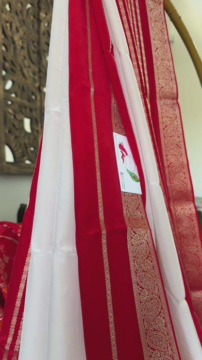 Pure Crepe silk saree – White and Red