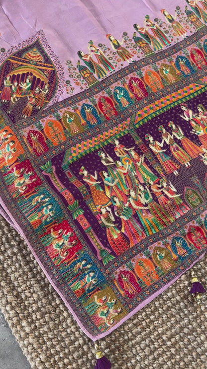 A Kashmiri Pashmina Banarasi Handwoven Storytelling Sarees - Pink