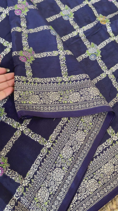 Munga Silk Banarasi Sarees - Navy Blue Elegance
