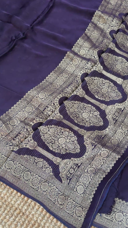 Pure Satin Silk Banarasi Saree in Deep Violet Shade