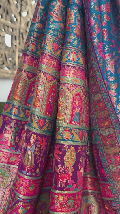 A Kashmiri Pashmina Banarasi Handwoven Storytelling Sarees - Teal