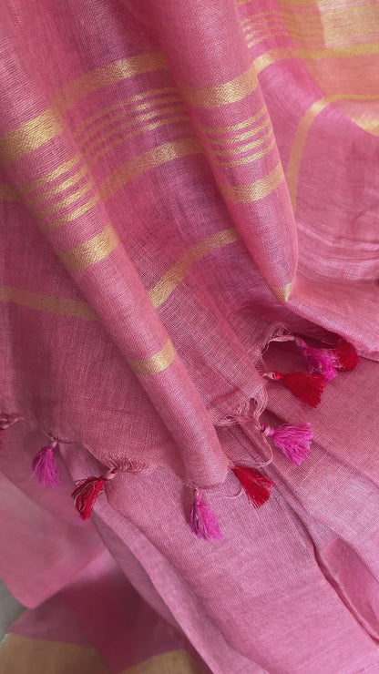 Pure Linen Saree - Pink