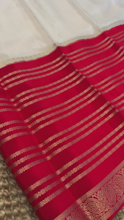Pure Crepe silk saree – White and Red