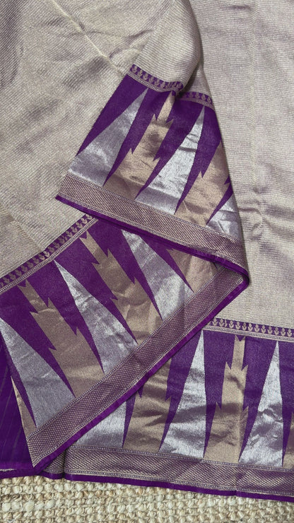 Pure Tissue Kanchivaram in Temple Border - Deep Purple