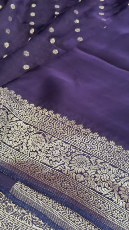Pure Satin Silk Banarasi Saree in Deep Violet Shade