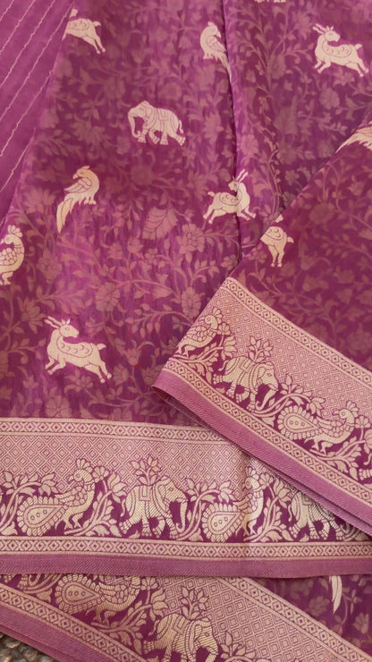 Soft Tissue Silk Saree in Unique Pink Shade with Intricate Animal Motifs