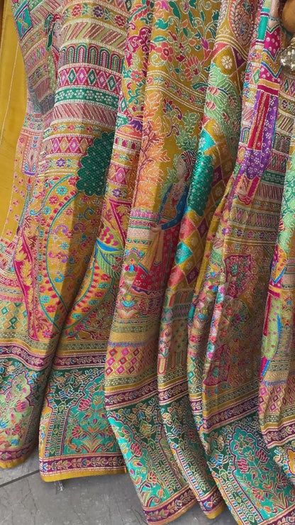 A Kashmiri Pashmina Banarasi Handwoven Storytelling Sarees - Yellow