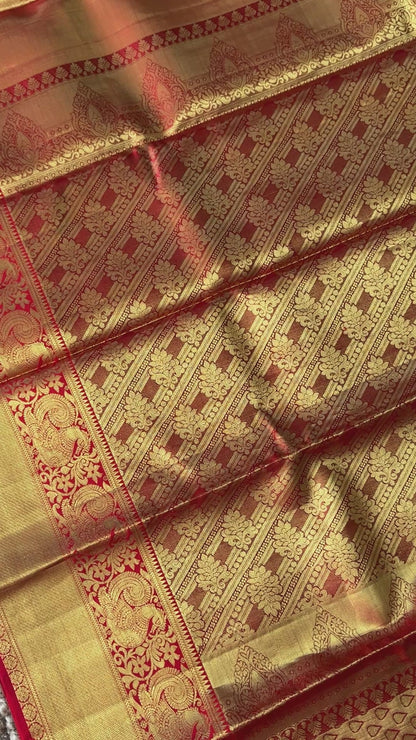 Pure Handloom Tissue Kanchivaram Silk Saree – Gold and Red Bridal Saree