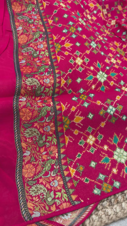 A Kashmiri Pashmina Banarasi Handwoven Sarees with Patola prints - Mustard