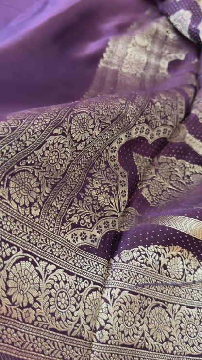Pure Satin Silk Banarasi Saree in Deep Purple Shade