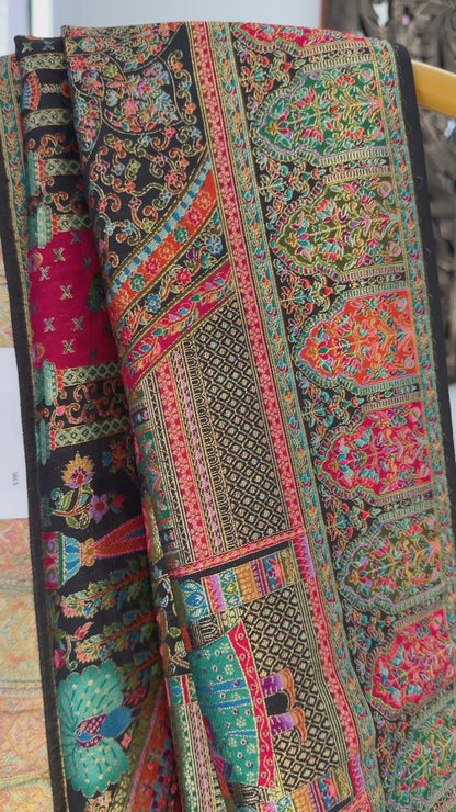 A Kashmiri Pashmina Banarasi Handwoven Storytelling Sarees - Black