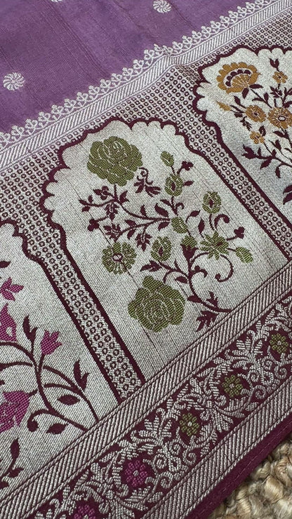 Tussar Raw Silk Handloom – Paithani Borders - Mauve / Nude