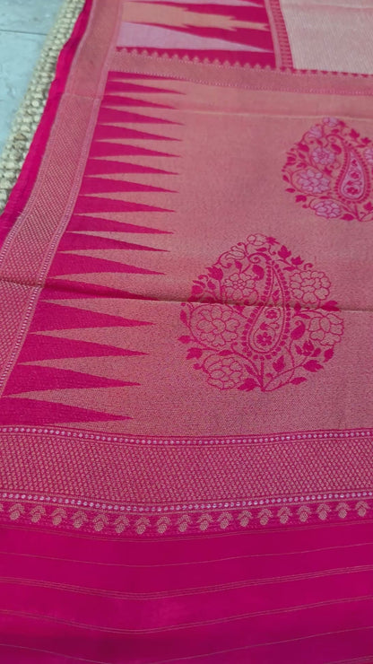 Pure Tissue Kanchivaram in Temple Border - Candy Pink