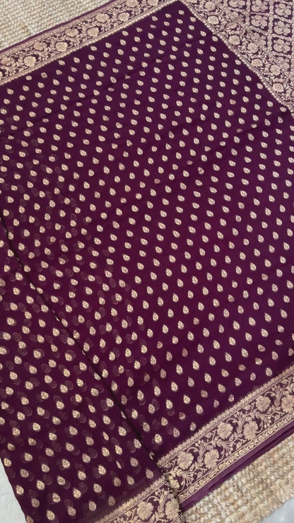 Pure Crushed Georgette Banarasi Saree – Maroon