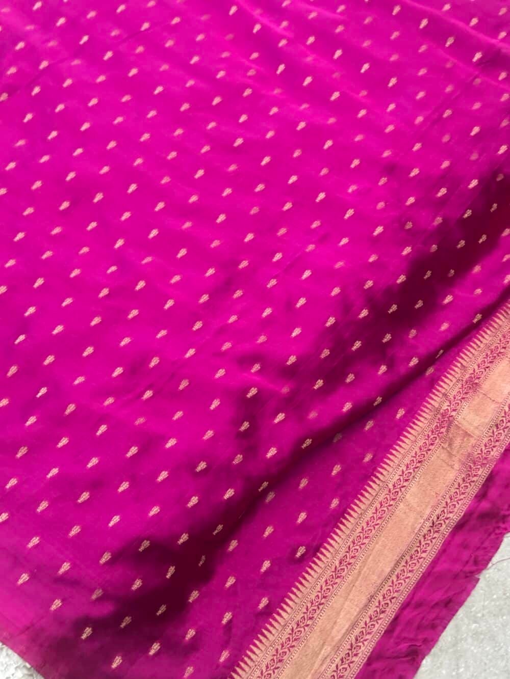 Pure Satin Silk Banarasi Saree - Black and Hot Pink - Image 13