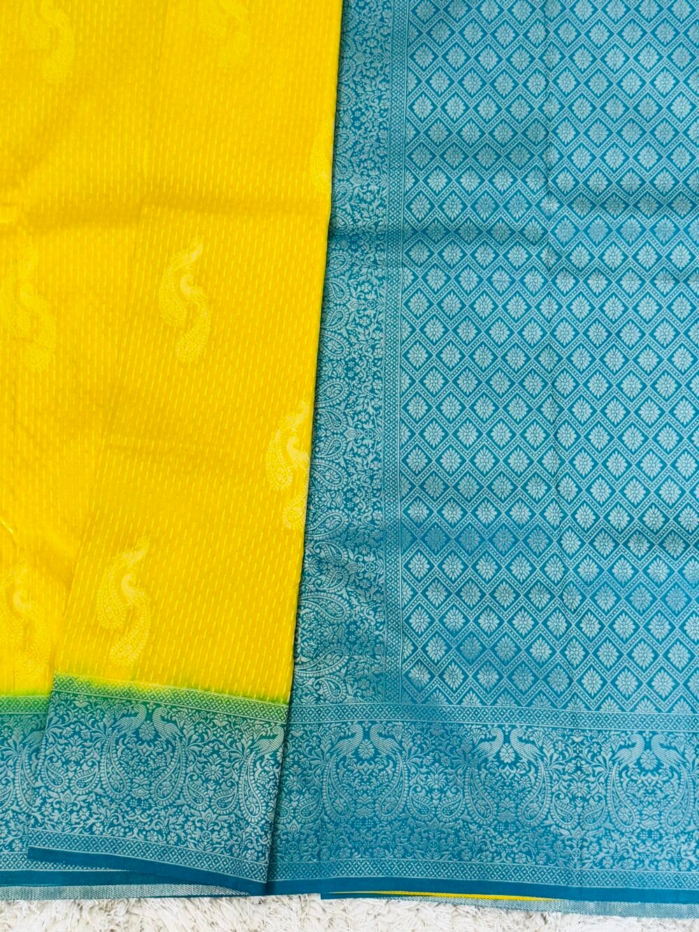 Georgette Silk Banarasi Saree - Yellow and Blue