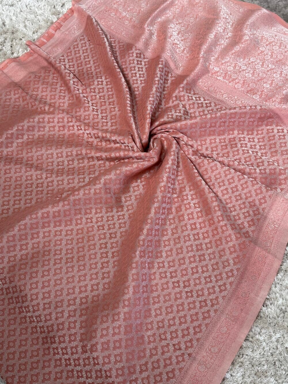 Pure Georgette Silk Banarasi Saree - Peach - Image 7