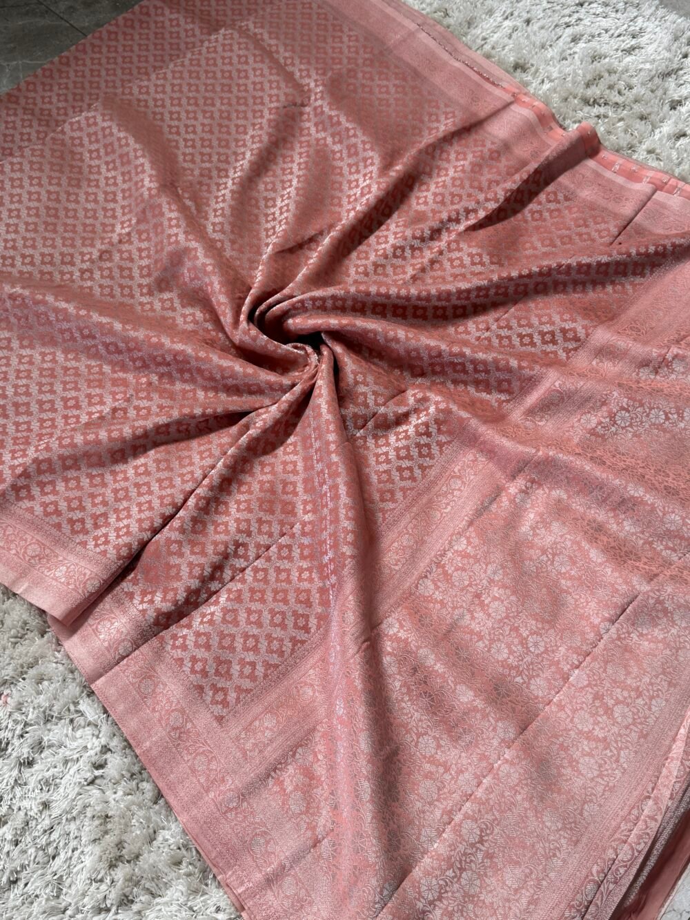 Pure Georgette Silk Banarasi Saree - Peach - Image 3