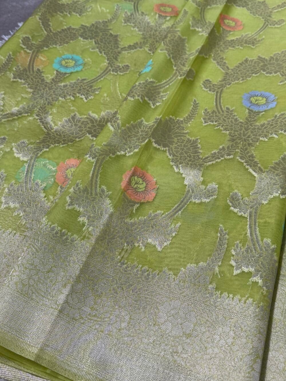 Pure Organza Silk Saree - Green - Image 2