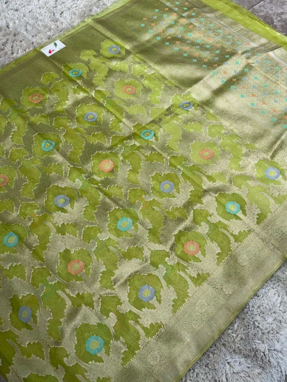 Pure Organza Silk Saree - Green - Image 8