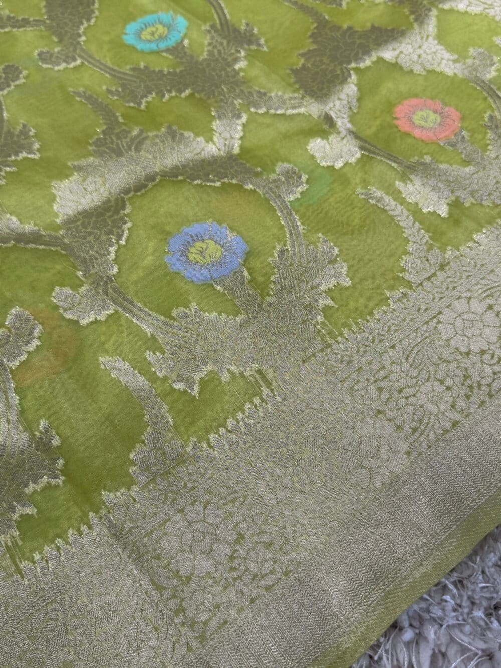 Pure Organza Silk Saree - Green - Image 7