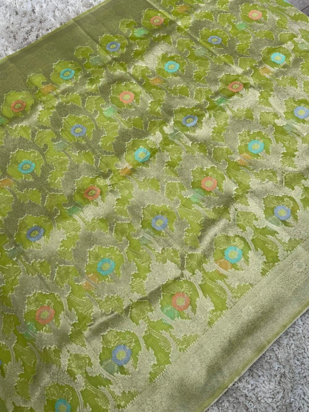 Pure Organza Silk Saree - Green - Image 5