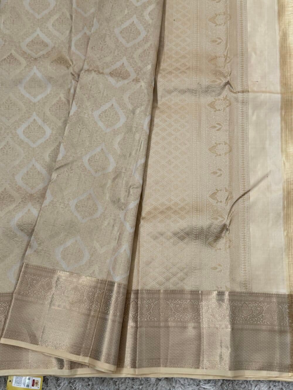 KANJIVARAM PURE SILK SAREE - Fully Brocade Saree in Half white