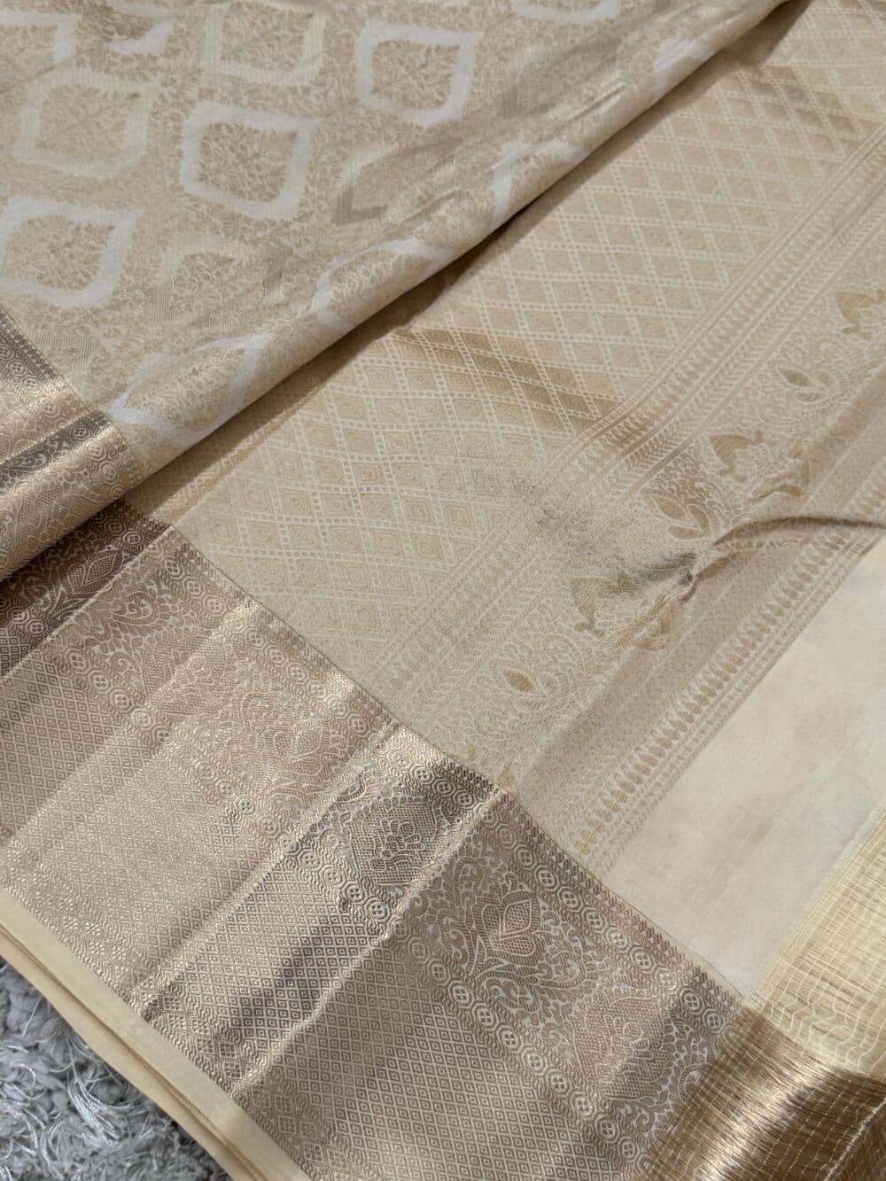 KANJIVARAM PURE SILK SAREE - Fully Brocade Saree in Half white - Image 8