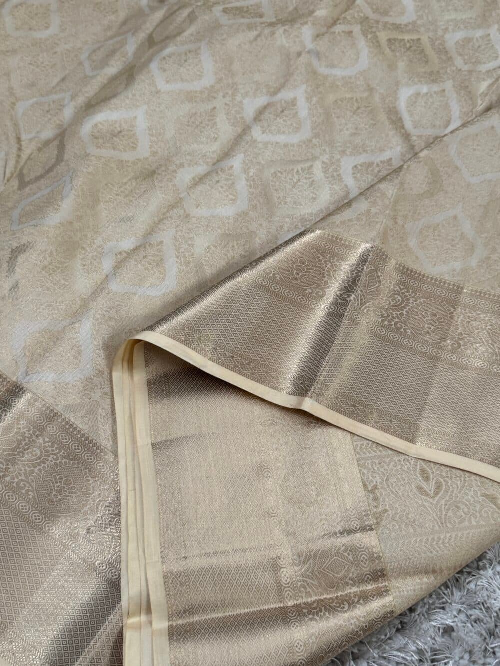 KANJIVARAM PURE SILK SAREE - Fully Brocade Saree in Half white - Image 5