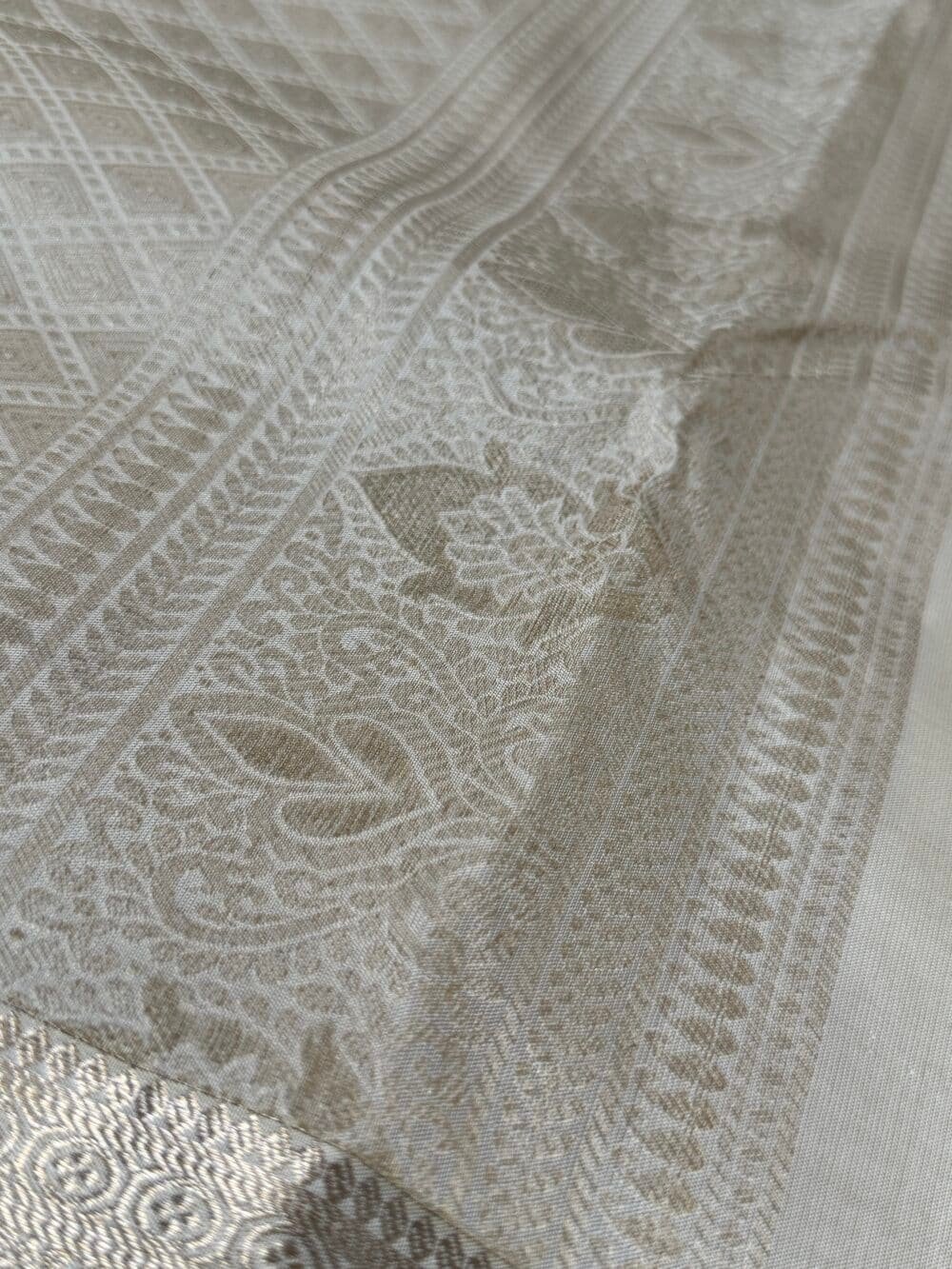 KANJIVARAM PURE SILK SAREE - Fully Brocade Saree in Half white - Image 11