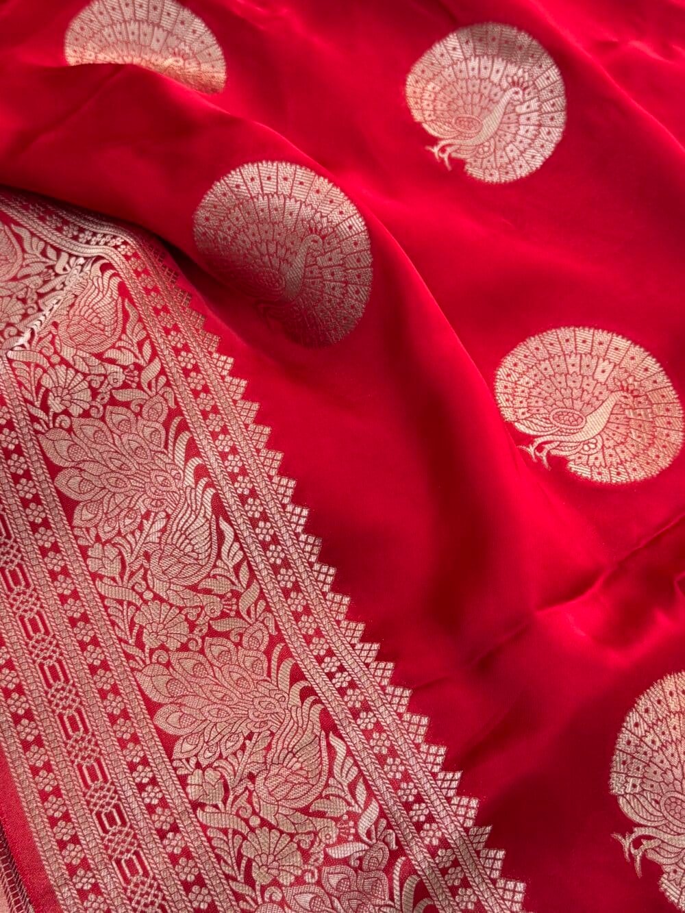 Pure Satin Silk Banarasi Saree - Kanchi Australia's Exclusive - Red - Image 7
