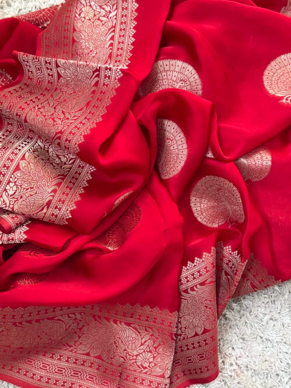 Pure Satin Silk Banarasi Saree - Kanchi Australia's Exclusive - Red - Image 8