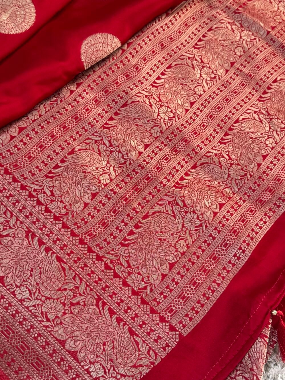 Pure Satin Silk Banarasi Saree - Kanchi Australia's Exclusive - Red - Image 5