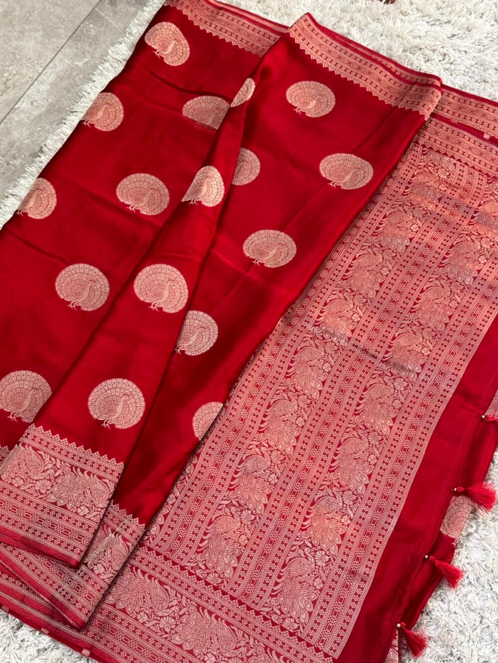 Pure Satin Silk Banarasi Saree - Kanchi Australia's Exclusive - Red - Image 4