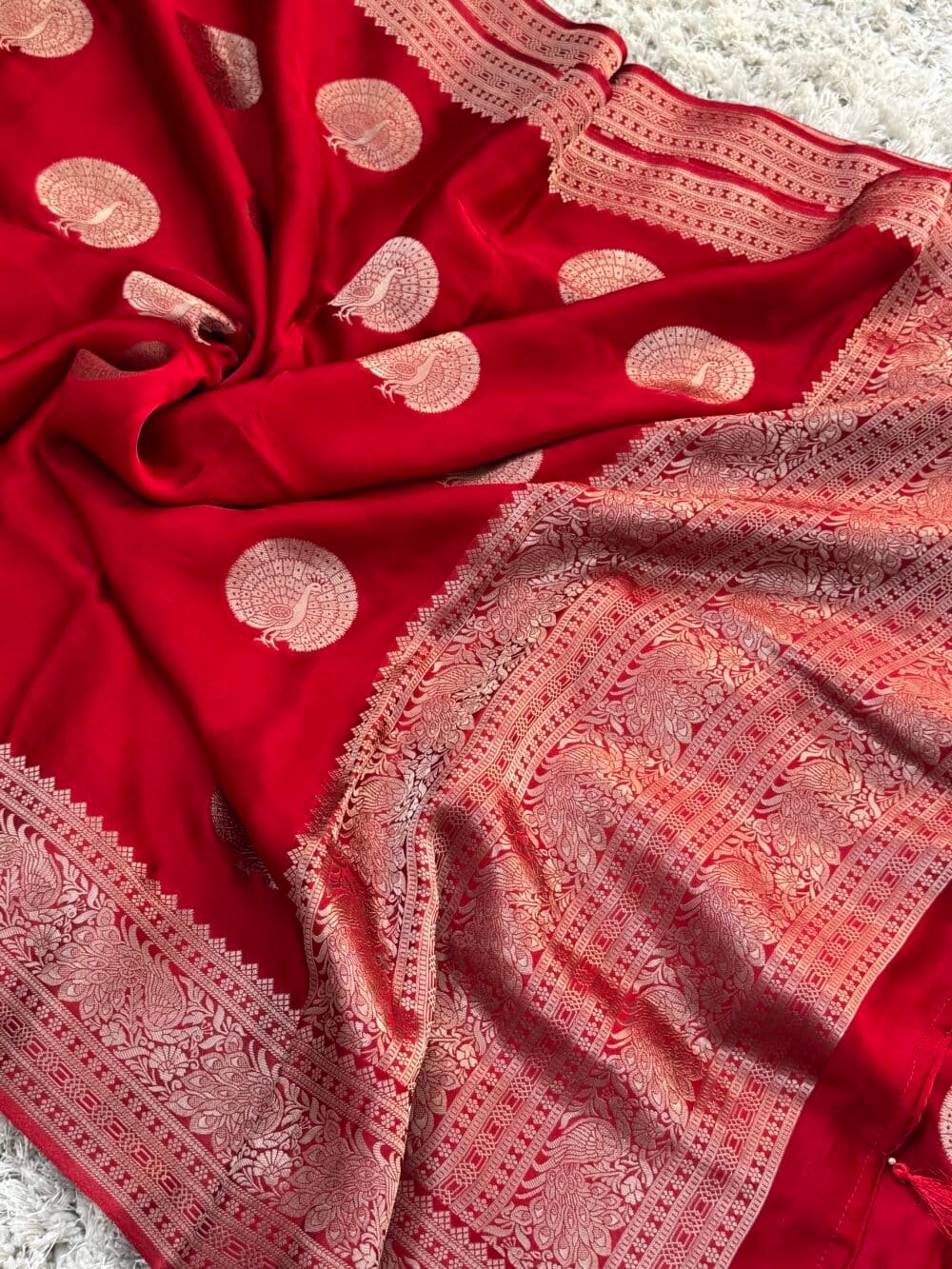 Pure Satin Silk Banarasi Saree - Kanchi Australia's Exclusive - Red - Image 2