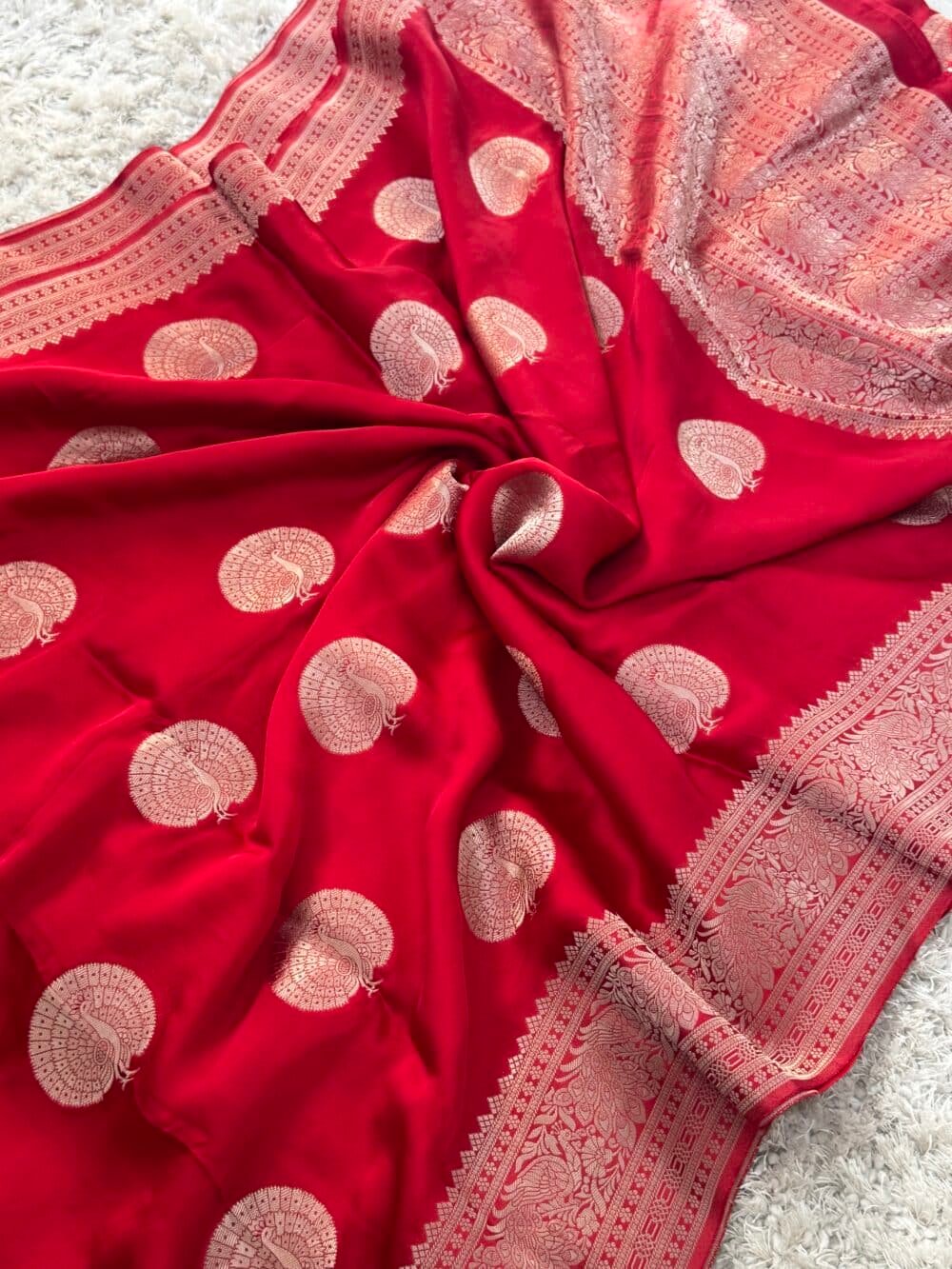 Pure Satin Silk Banarasi Saree - Kanchi Australia's Exclusive - Red - Image 3
