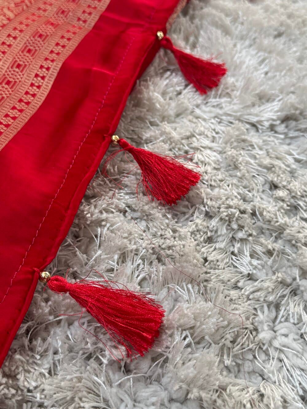 Pure Satin Silk Banarasi Saree - Kanchi Australia's Exclusive - Red - Image 6