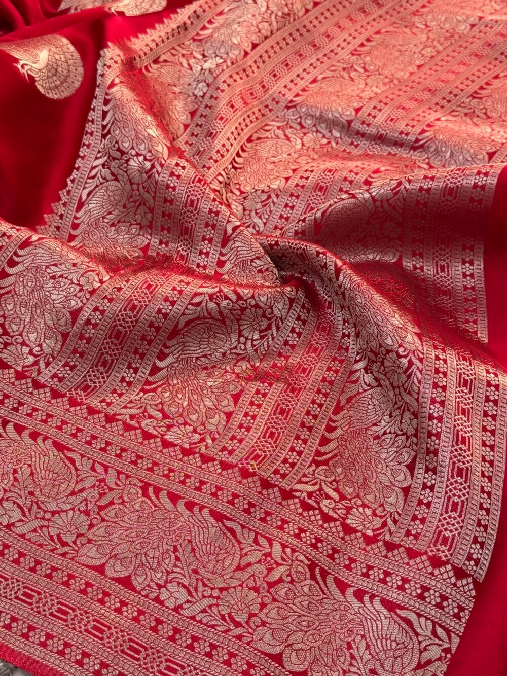 Pure Satin Silk Banarasi Saree - Kanchi Australia's Exclusive - Red - Image 12