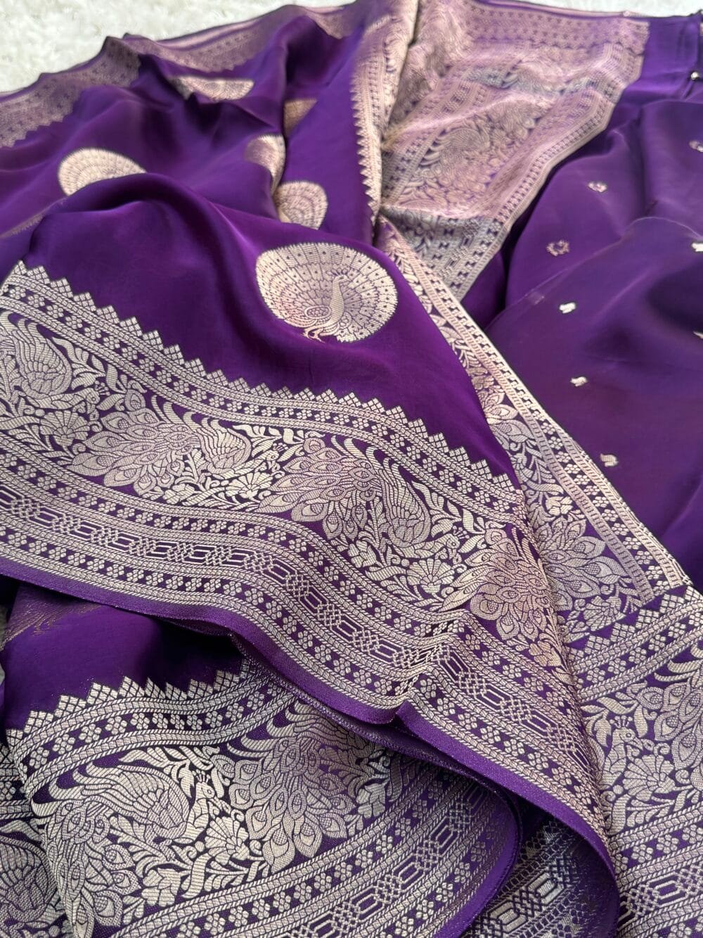 Pure Satin Silk Banarasi Saree - Kanchi Australia's Exclusive - Royal Purple - Image 8