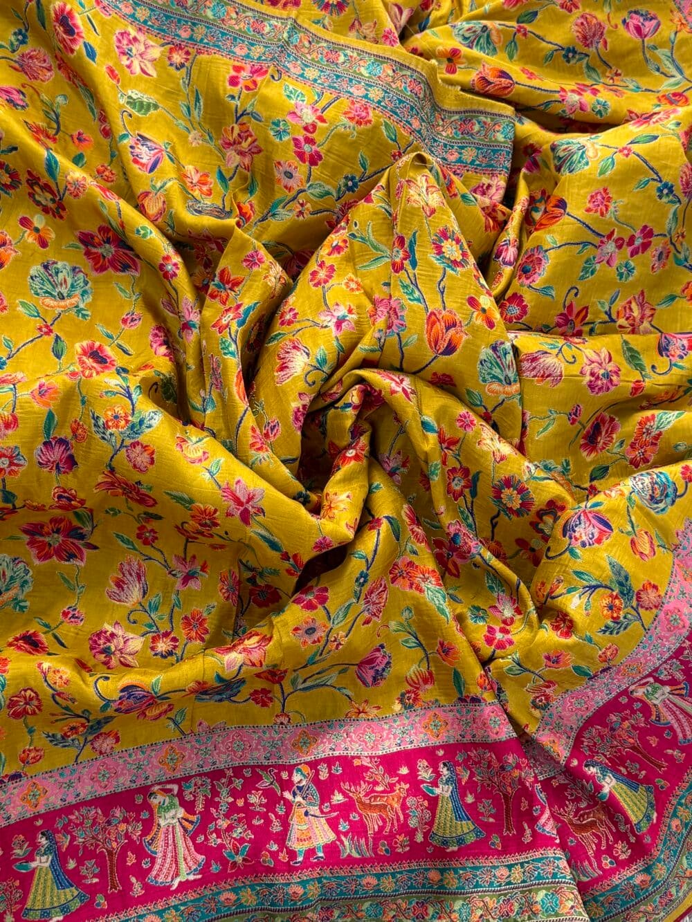 Pure Munga Silk Banarasi Saree - Kanchi Australia's Exclusive - Yellow Floral - Image 2