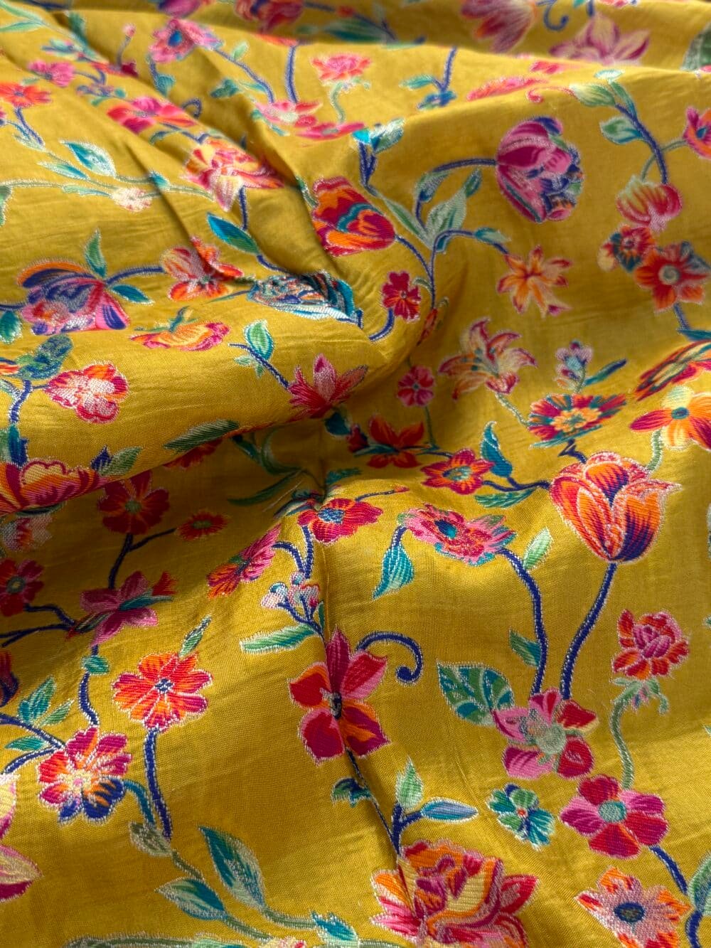 Pure Munga Silk Banarasi Saree - Kanchi Australia's Exclusive - Yellow Floral - Image 7