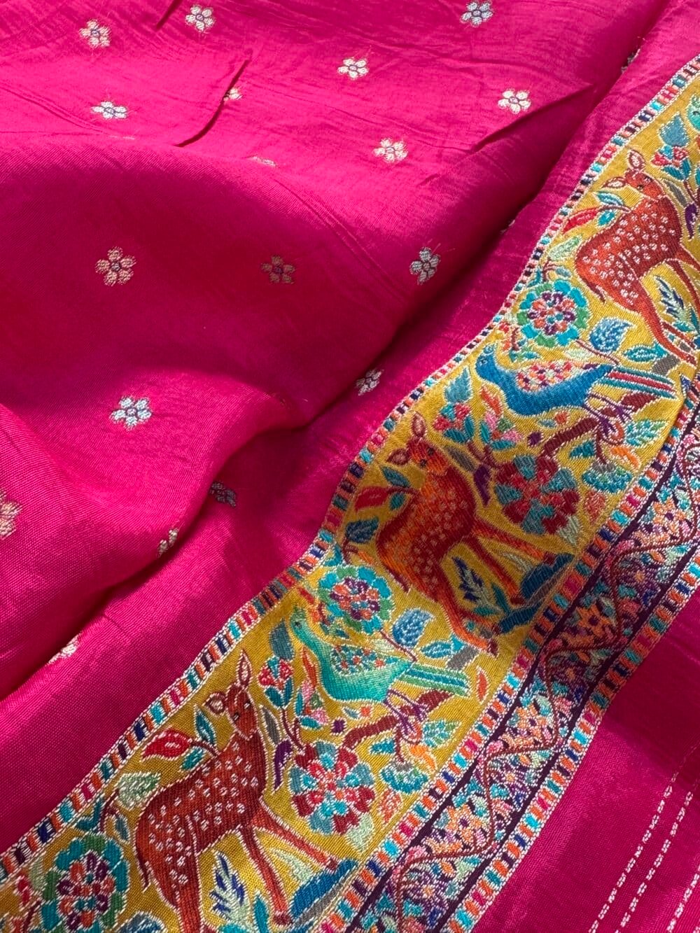 Pure Munga Silk Banarasi Saree - Kanchi Australia's Exclusive - Yellow Floral - Image 9