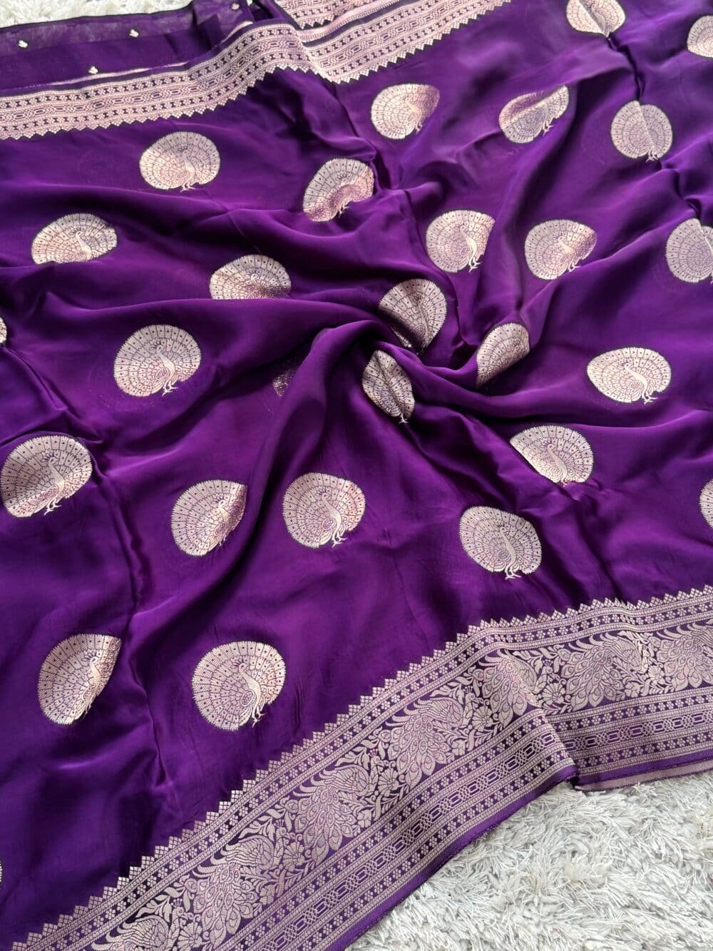 Pure Satin Silk Banarasi Saree - Kanchi Australia's Exclusive - Royal Purple - Image 3