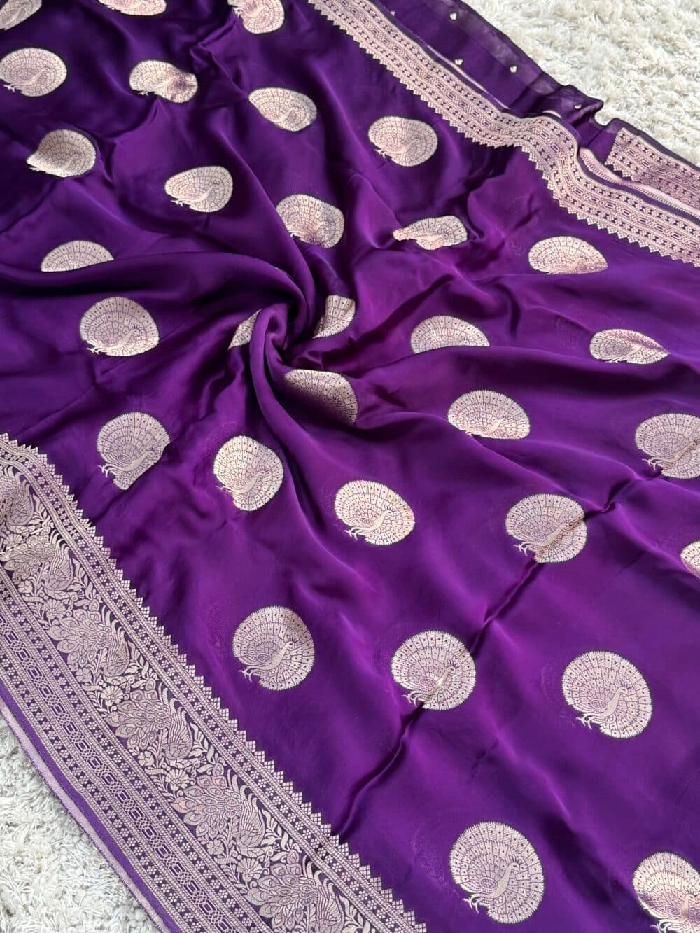 Pure Satin Silk Banarasi Saree - Kanchi Australia's Exclusive - Royal Purple - Image 2