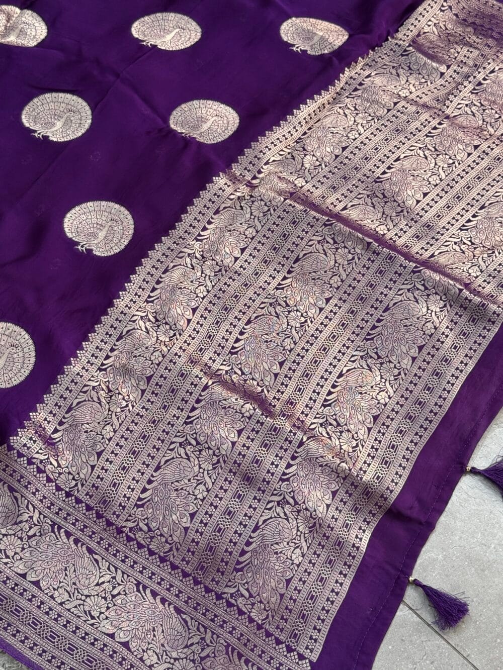 Pure Satin Silk Banarasi Saree - Kanchi Australia's Exclusive - Royal Purple - Image 4