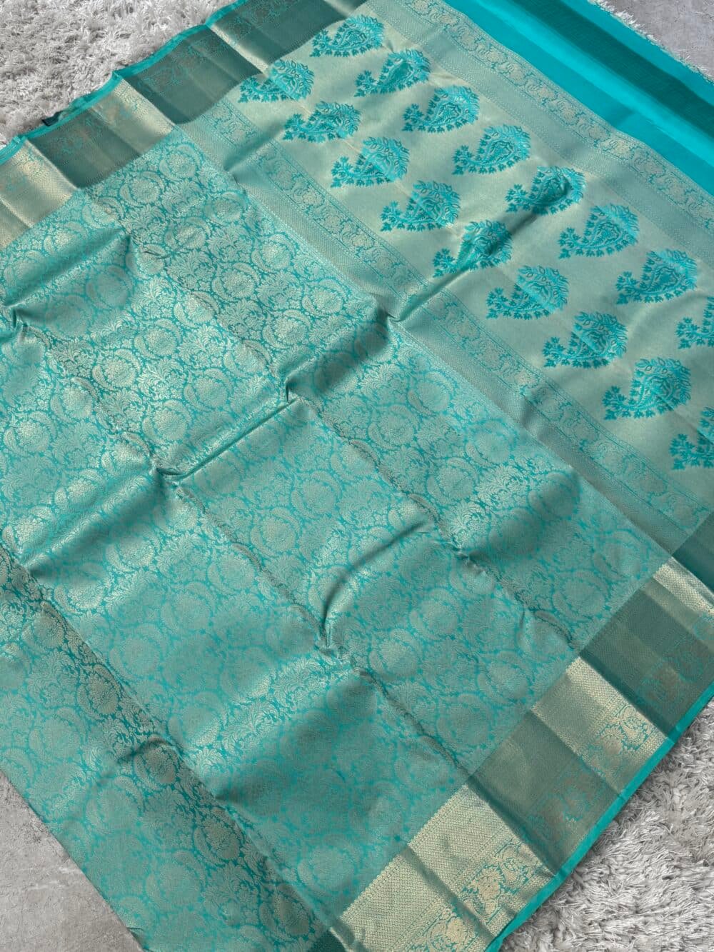 KANJIVARAM PURE Brocade SILK SAREE in Ice Blue - Image 8