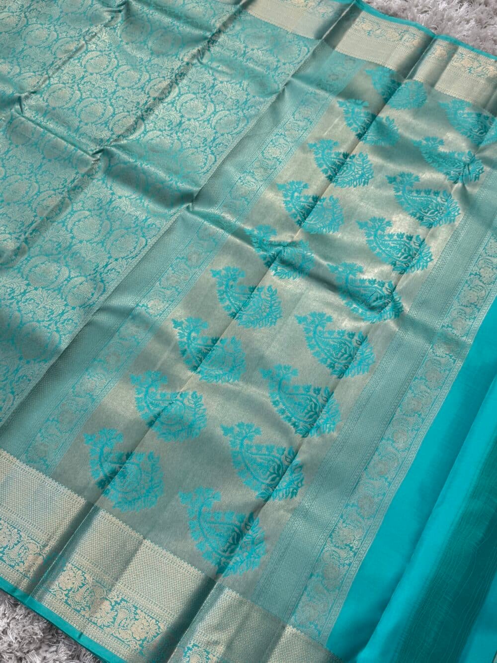 KANJIVARAM PURE Brocade SILK SAREE in Ice Blue - Image 9