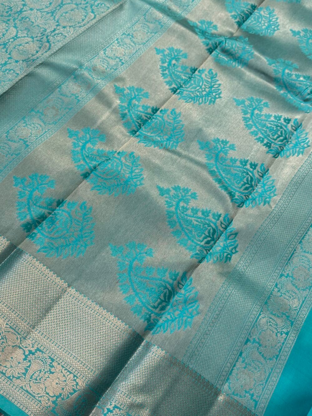 KANJIVARAM PURE Brocade SILK SAREE in Ice Blue - Image 10