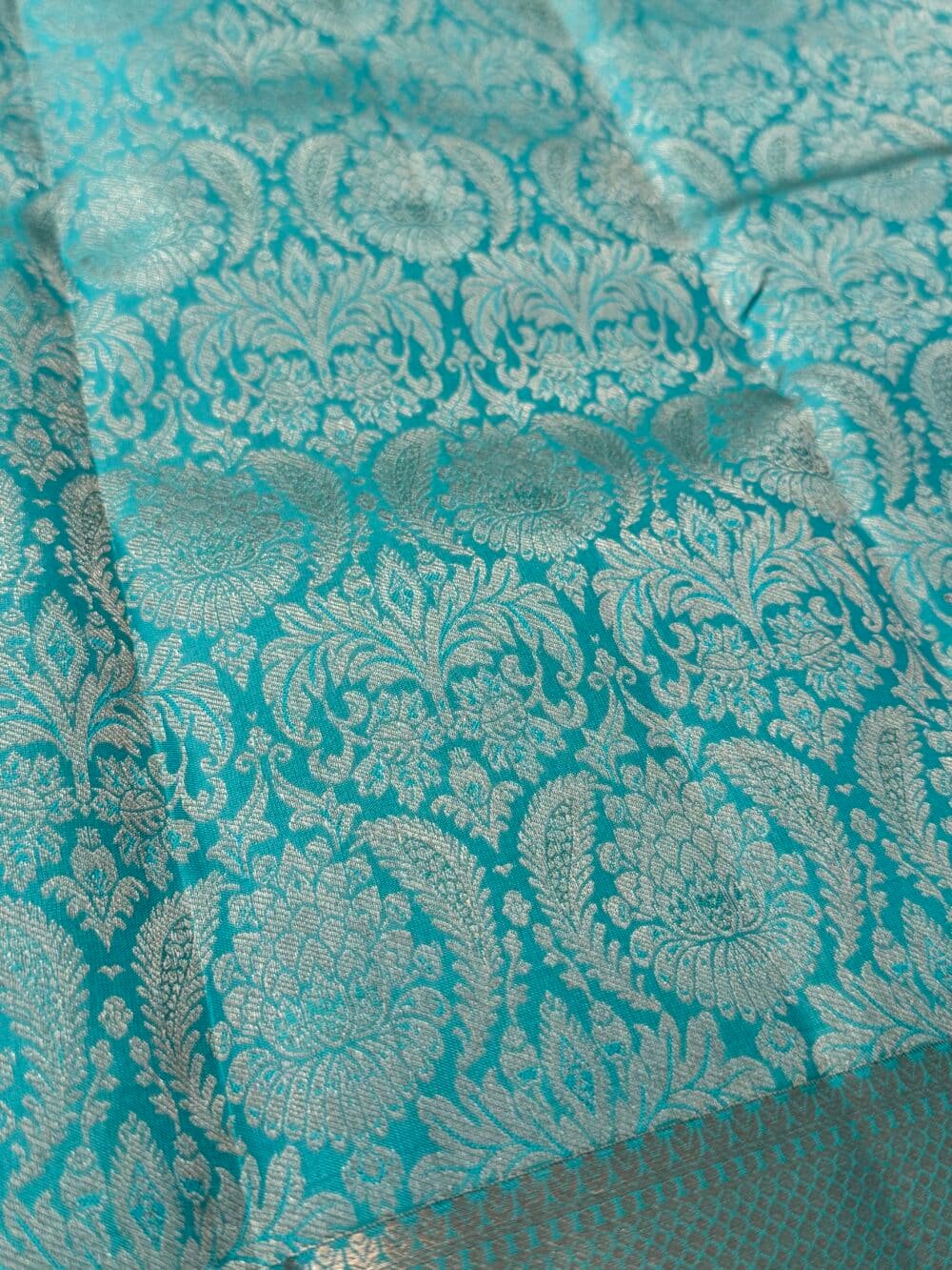 KANJIVARAM PURE Brocade SILK SAREE in Ice Blue - Image 11