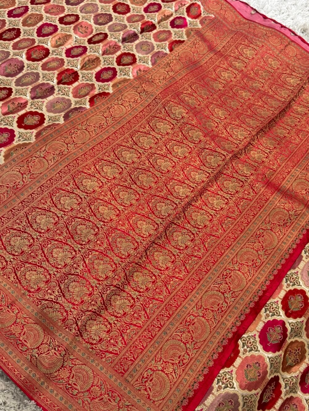 Pure Mashru Satin Silk Banarasi Saree - Kanchi Australia's Exclusive - Peach - Image 4